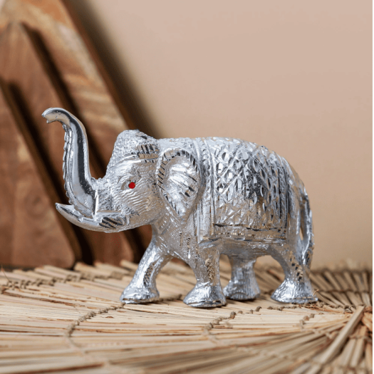 White Metal Elephant Statue (Pair)
